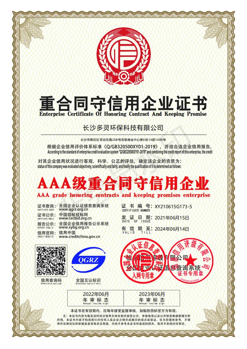 重合同（tóng）守信用（yòng）企（qǐ）業證書